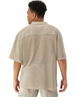 Champion : Mesh Button Down Shirt - Cold Beige
