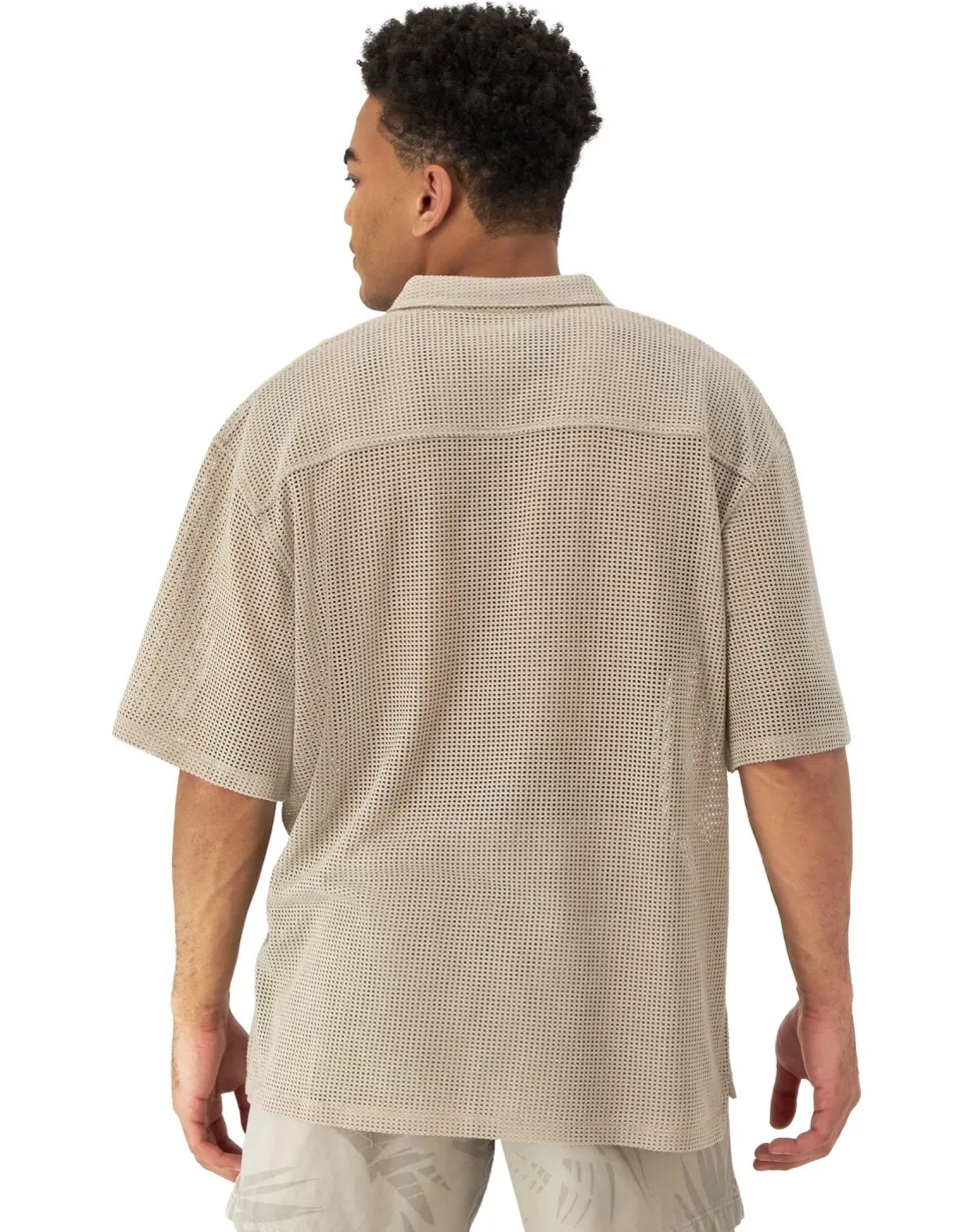 Champion : Mesh Button Down Shirt - Cold Beige