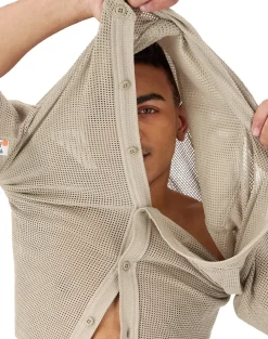 Champion : Mesh Button Down Shirt - Cold Beige