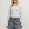 JJXX : Feline Long Sleeve Rib Tee - Light Grey