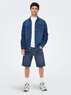 Only & Sons : Avi Ripped Denim Shorts