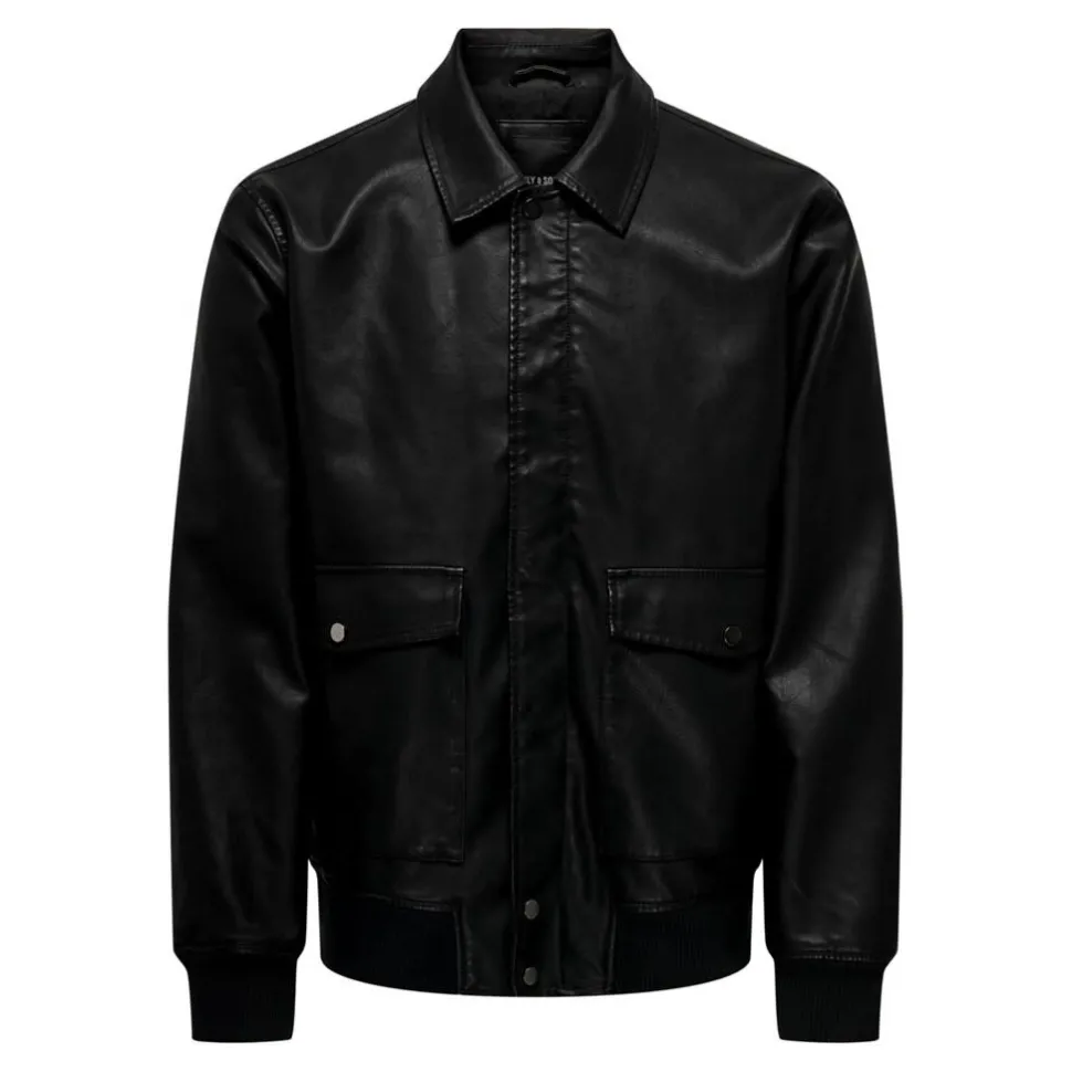 Only & Sons : Collar Faux Leather Jacket