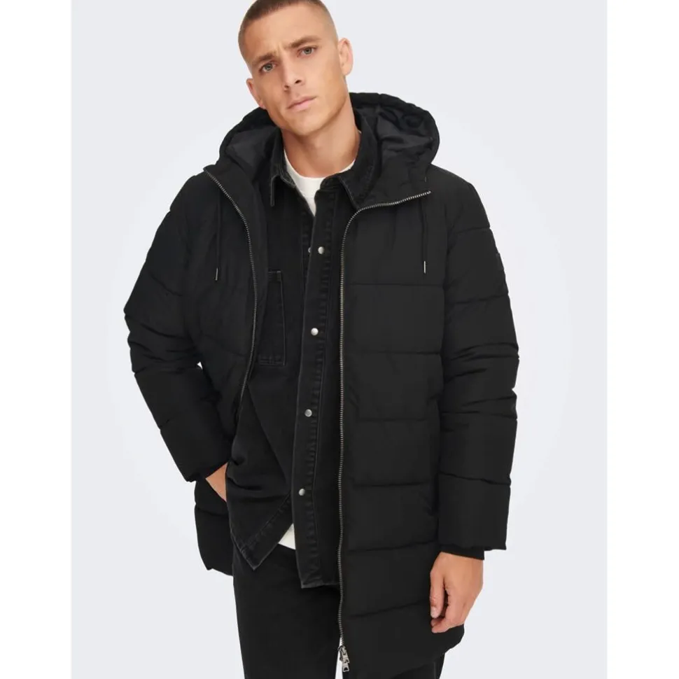 Only & Sons : Melvin Life Long Hooded Puffer Coat
